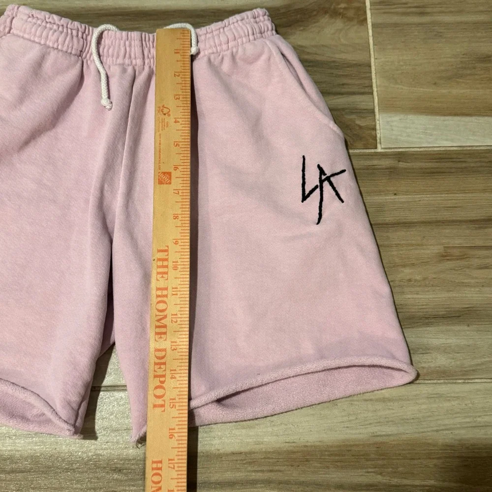 Local Authority Los Angeles Pink Sweat Shorts LA Logo Raw Hem Small